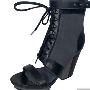 Tsubo Black and Gray Lace-Up Heeled Boots